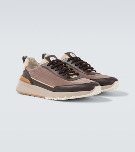 Leather-trimmed suede sneakers - Brunello Cucinelli - Modalova