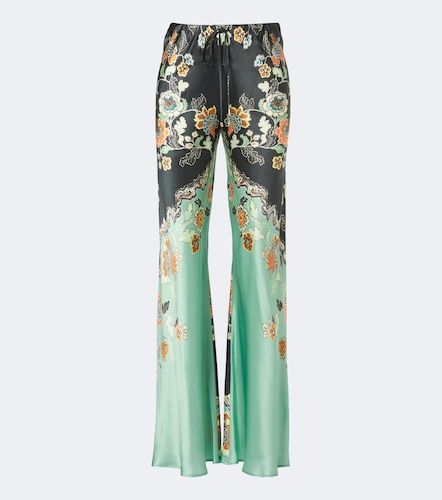Floral silk satin flared pants - Roberto Cavalli - Modalova