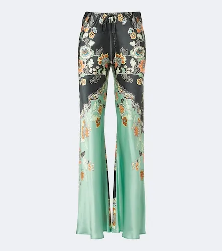 Floral silk satin flared pants - Roberto Cavalli - Modalova