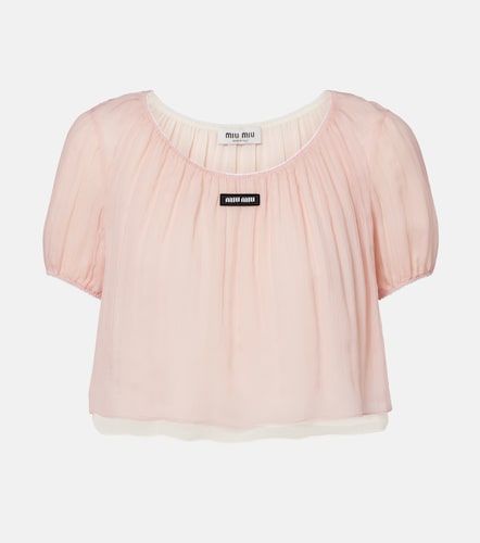 Layered silk chiffon crop top - Miu Miu - Modalova