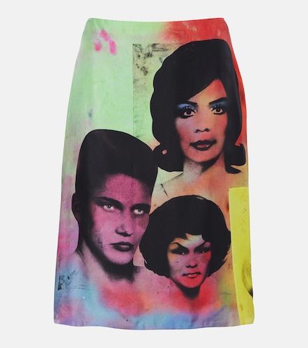 Falda midi de sarga de seda estampada - Versace - Modalova