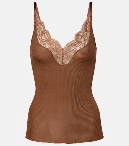 Tank top acanalado de seda con encaje - Saint Laurent - Modalova