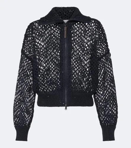 Open-knit sequined linen-blend cardigan - Brunello Cucinelli - Modalova