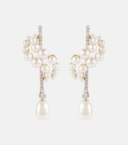 Kt gold earrings with diamonds and pearls - Mateo - Modalova