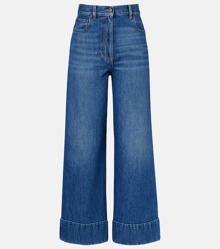 Jeans a gamba larga con pelle - Valentino Garavani - Modalova