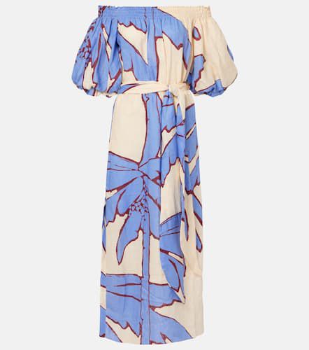 Printed off-shoulder linen midi dress - Johanna Ortiz - Modalova