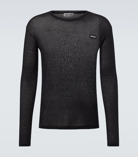 T-shirt in jersey di cotone con logo - Miu Miu - Modalova