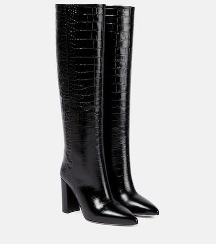 Croc-effect leather knee-high boots - Paris Texas - Modalova