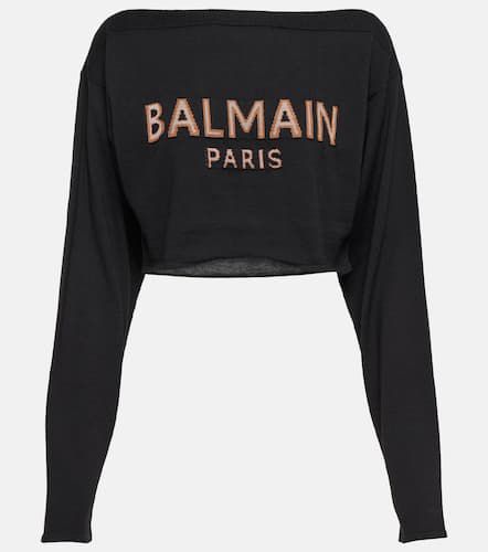 Cropped jacquard wool-blend sweater - Balmain - Modalova