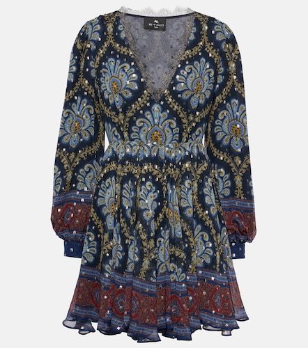 Vestido corto de seda con mangas globo - Etro - Modalova