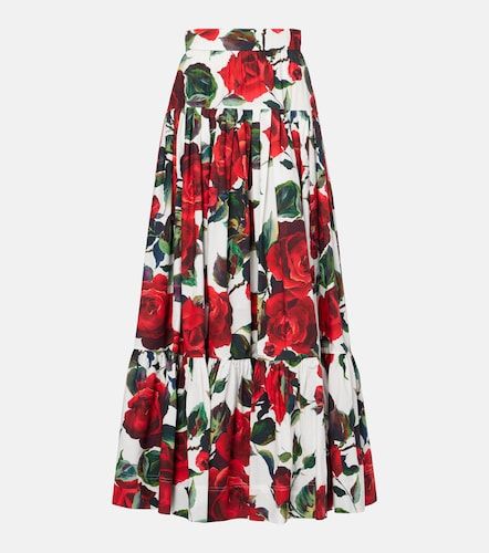 Gonna lunga in cotone con stampa floreale - Dolce&Gabbana - Modalova