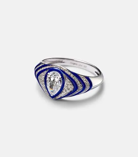 Striped Pear 18kt white gold and enamel pinky ring with diamonds - Kamyen - Modalova