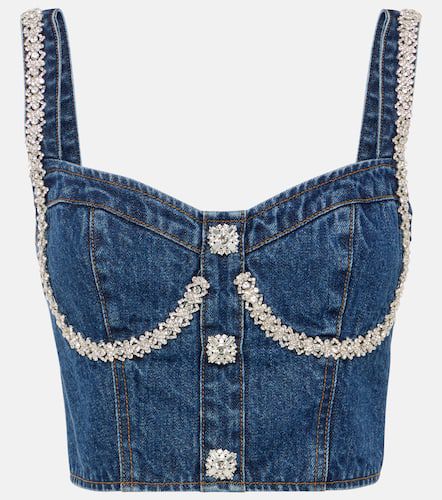 Embellished denim crop top - Self-Portrait - Modalova