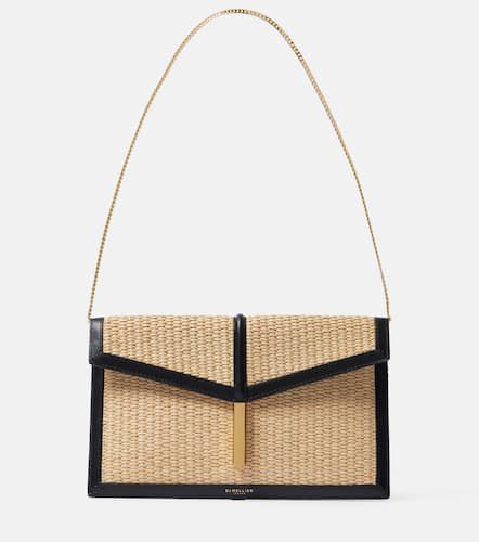 Tokyo leather-trimmed raffia clutch - DeMellier - Modalova