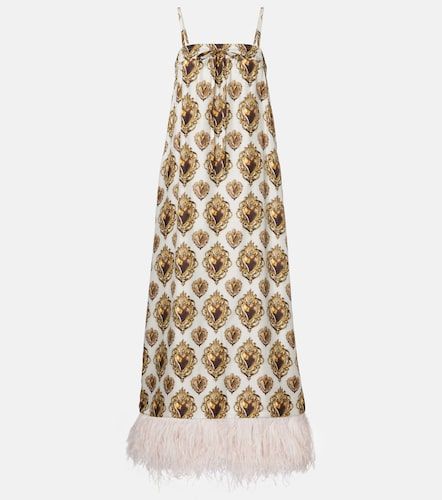 Bedrucktes Maxikleid aus Seide mit Federn - Dolce&Gabbana - Modalova