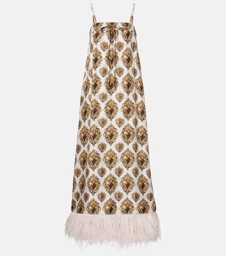 Vestido largo de seda estampado con plumas - Dolce&Gabbana - Modalova
