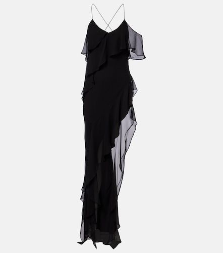 Abito lungo in chiffon di seta con volant - The Sei - Modalova