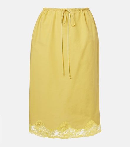 Falda midi de algodón y seda con encaje - Saint Laurent - Modalova