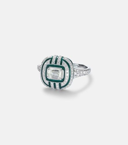 Anillo Art Deco de oro blanco de 18 ct con diamantes y esmalte - Kamyen - Modalova