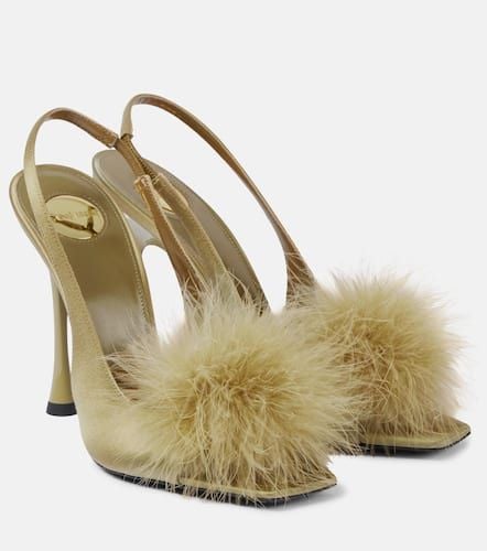 Paradis 110 feather-trimmed satin sandals - Saint Laurent - Modalova