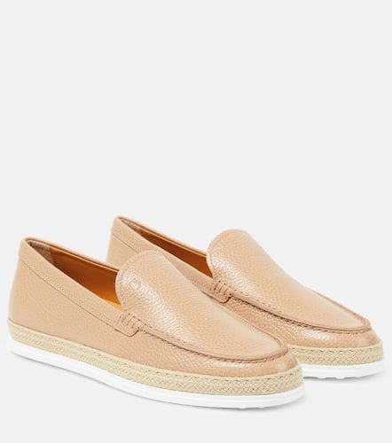 Raffia-trimmed leather loafers - Tod's - Modalova