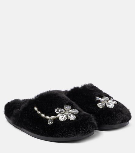 Slippers in shearling sintetico con cristalli - Simone Rocha - Modalova