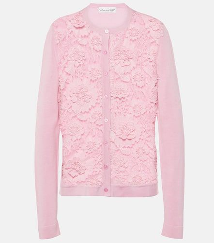 Floral lace-trimmed silk-blend cardigan - Oscar de la Renta - Modalova