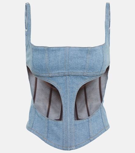 Mugler Denim and mesh corset top - Mugler - Modalova