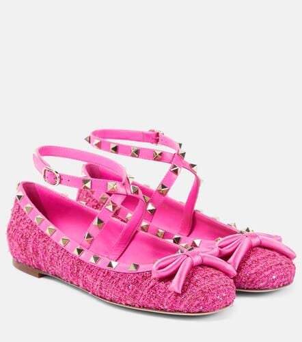 Rockstud leather-trimmed bouclÃ© ballet flats - Valentino Garavani - Modalova