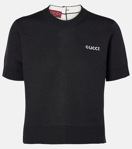 Logo cotton, wool, and silk-blend T-shirt - Gucci - Modalova