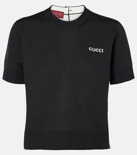 T-shirt in misto seta, lana e cotone - Gucci - Modalova