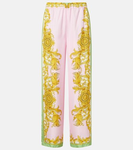 Pantaloni a gamba larga in twill di seta - Versace - Modalova