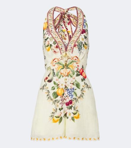 Embellished halterneck linen romper - Camilla - Modalova