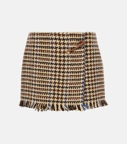 Fringed houndstooth wool-blend miniskirt - Prada - Modalova