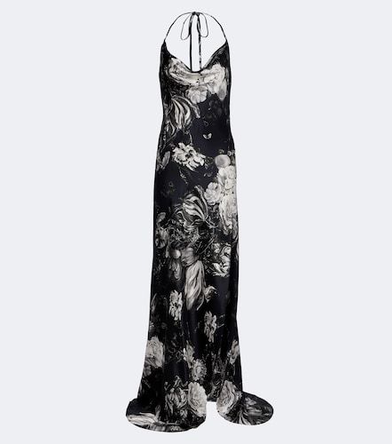Abito lungo in seta con stampa floreale - Roberto Cavalli - Modalova