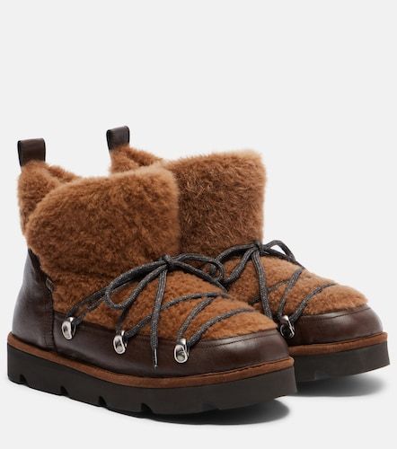 Monili leather and shearling lace-up boots - Brunello Cucinelli - Modalova