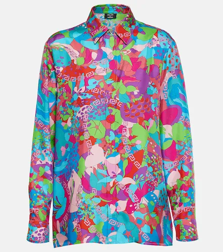 X Dua Lipa camisa de sarga de seda floral - Versace - Modalova