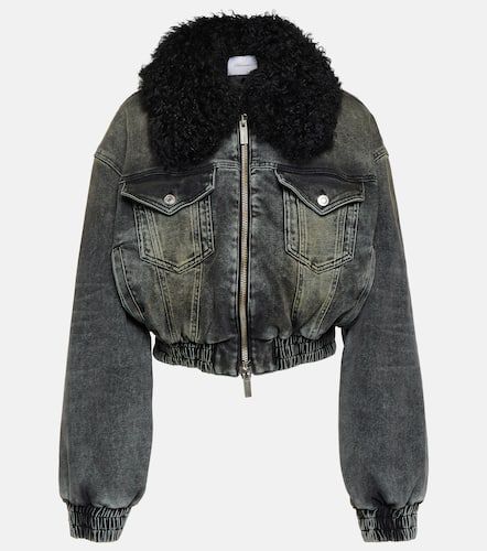 Faux fur-trimmed denim jacket - Blumarine - Modalova