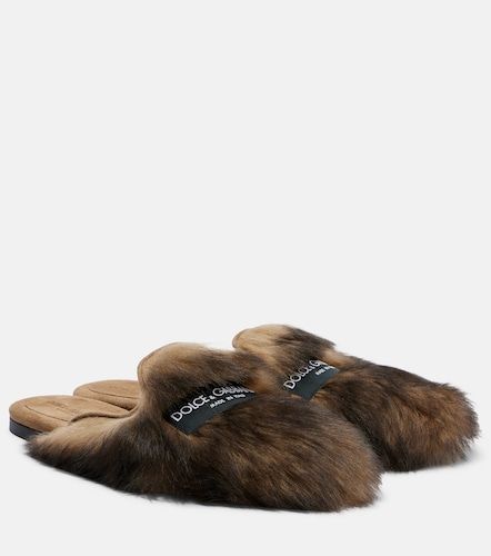 Logo suede-trimmed shearling mules - Dolce&Gabbana - Modalova