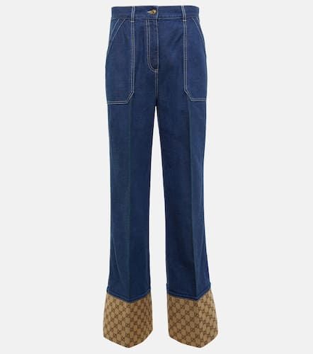 GG canvas-trimmed wide-leg jeans - Gucci - Modalova