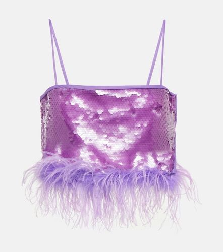 Top cropped con paillettes e piume - Giuseppe di Morabito - Modalova
