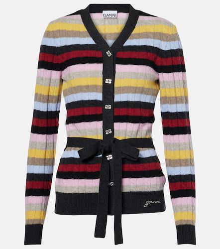 Striped cable-knit wool-blend cardigan - Ganni - Modalova