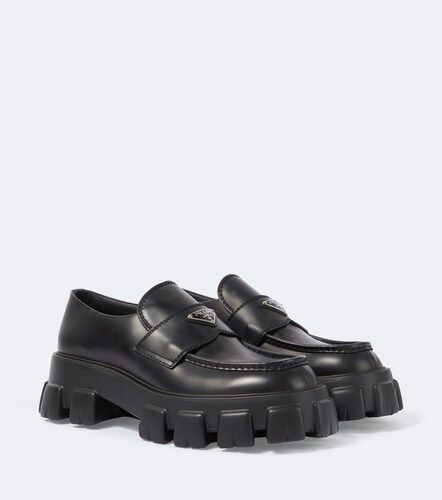 Mocasines de piel con plataforma y logo - Prada - Modalova