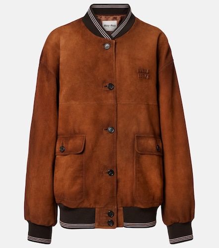 Miu Miu Logo suede blouson jacket - Miu Miu - Modalova