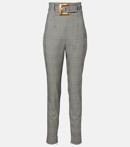 Pantalones slim en mezcla de lana a cuadros - Balmain - Modalova