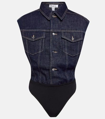 AlaÃ¯a Denim cotton-blend bodysuit - Alaia - Modalova