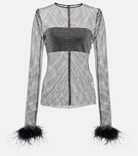 Embellished feather-trimmed net top - Giuseppe di Morabito - Modalova