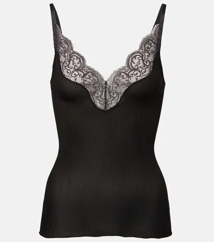 Lace-trimmed ribbed-knit silk camisole - Saint Laurent - Modalova