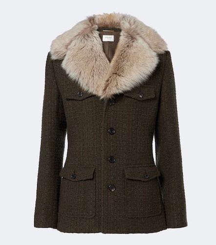 Chaqueta de tweed en mezcla de lana con borrego - Saint Laurent - Modalova