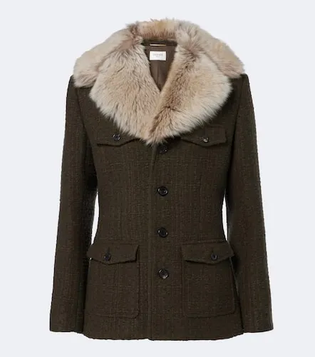 Shearling-trimmed wool-blend tweed jacket - Saint Laurent - Modalova